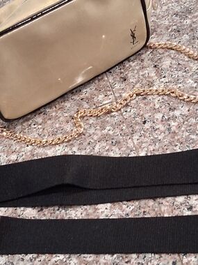 Yves Saint Laurent GWP  Beige FAUX Patent Crossbody Bag with Gold Chain